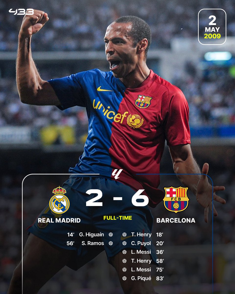 433's tweet image. Only 𝗙𝗢𝗨𝗥 El Clásico matches in the 21st century have seen a side score 𝟱+ 𝗚𝗢𝗔𝗟𝗦 😯👀