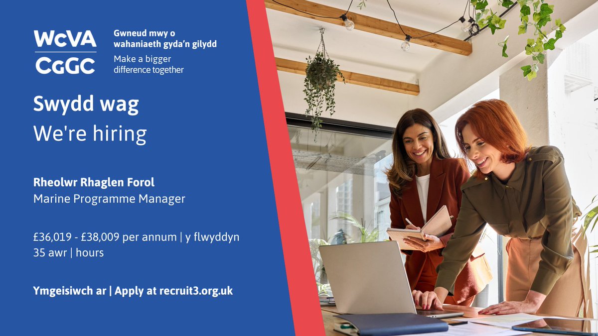 WCVA | CGGC (@wcvacymru) on Twitter photo ⏰ Time’s almost up to apply for the Marine Programme Manager vacancy!
As the Marine Programme Manager, you’ll play a pivotal role in shaping and driving MARINE Fund Cymru, an innovative initiative dedicated to enhancing the health of Welsh seas.
wcva.cymru/vacancy-marine… ⏰ Time’s almost up to apply for the Marine Programme Manager vacancy!
As the Marine Programme Manager, you’ll play a pivotal role in shaping and driving MARINE Fund Cymru, an innovative initiative dedicated to enhancing the health of Welsh seas.
wcva.cymru/vacancy-marine…