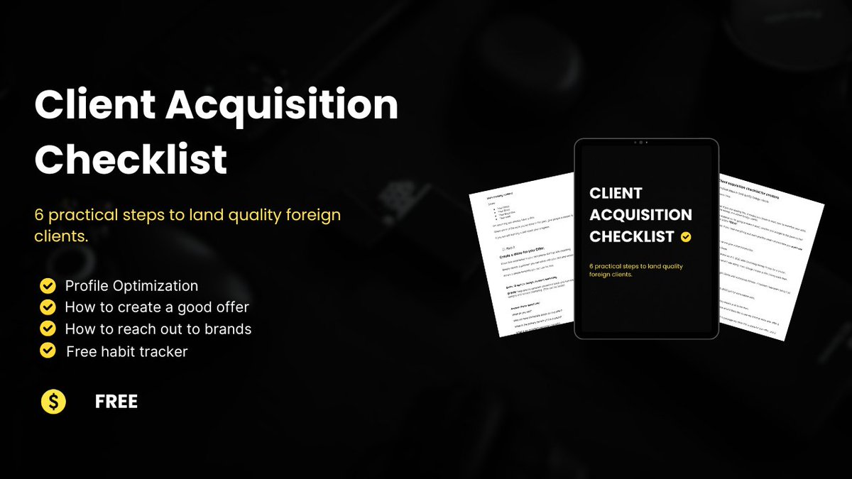 I struggled to sign my first client, 

because I was doing everything wrong.  

Making your first $500-$1000 isn't complicated, if you know what to do.  

I created a simple checklist , to make it easier for you. 

Like, retweet, comment "I want" and I'll send it to you.