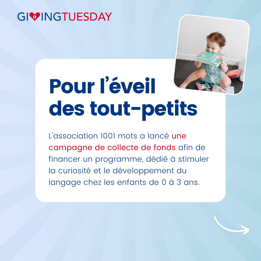 GivingTuesdayFr's tweet image. 🔎 Retour sur l'action de @1001_mots pour le #GivingTuesday 2024 : lutter contre le décrochage scolaire dès la petite enfance en accompagnant les parents.
Aidez-les à atteindre leur objectif de 12 000 enfants en 2025 ! Faites un don ici : helloasso.com/associations/1…