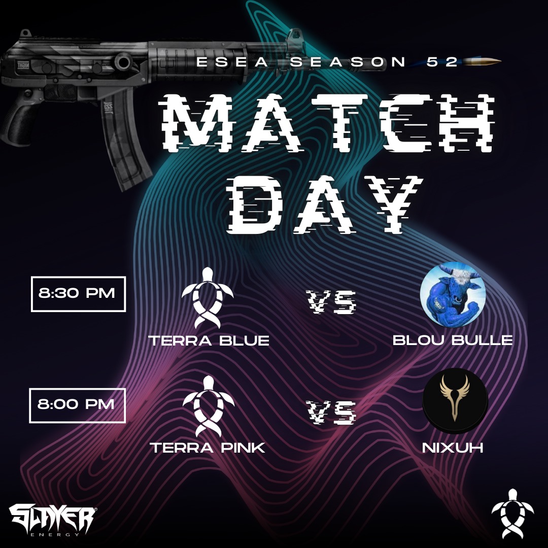 🎮 Double the action for Terra Esports TONIGHT!

🌸 Terra Pink faces <a href="/NixuhCorp/">Nixuh Corporation</a> at 8:00 PM. Catch all the action on our official Twitch casted by <a href="/Choppa_Herrlof/">Choppa_Herrlof</a> : twitch.tv/terraesportsza

🔵 Terra Blue takes on Blou Bulle at 8:30 PM. Watch the match LIVE on <a href="/TriggerTTV/">TriggerZA</a> 's