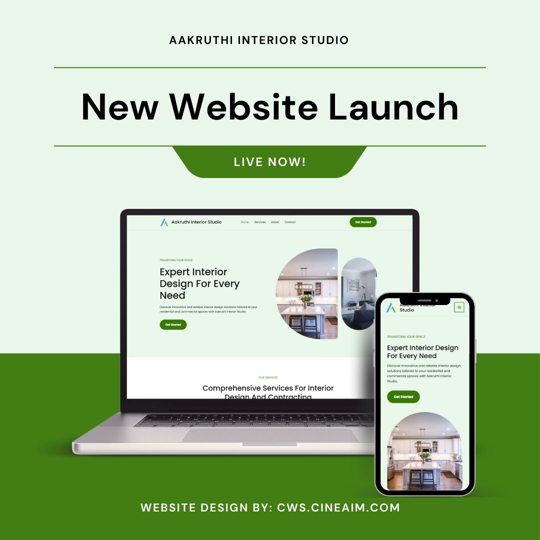 CineaimWebWorks's tweet photo. Excited to Share: Aakruthi Interior Studio’s New Website is Live! 🎉
#WebsiteLaunch #TurnkeyInteriors #InteriorDesignStudio #AffordableWebDesign #DigitalStep #WebSolutions #ContractorLife #InteriorStyling #CineaimWebServices #BusinessGrowth #OnlineVisibility #Branding #Digital https://t.co/1wGPxRWtTS