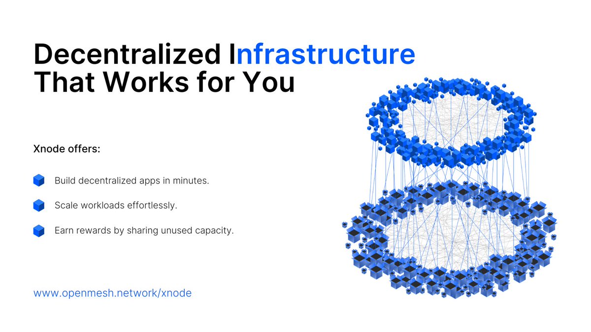 OpenmeshNetwork's tweet image. Decentralized Infrastructure That Works for You

#Xnode is your personal infrastructure orchestrator. It’s modular, customizable, and designed to meet your needs. Whether you’re a developer, a startup founder, or an enterprise, Xnode gives you the tools to:

▪️ Build…