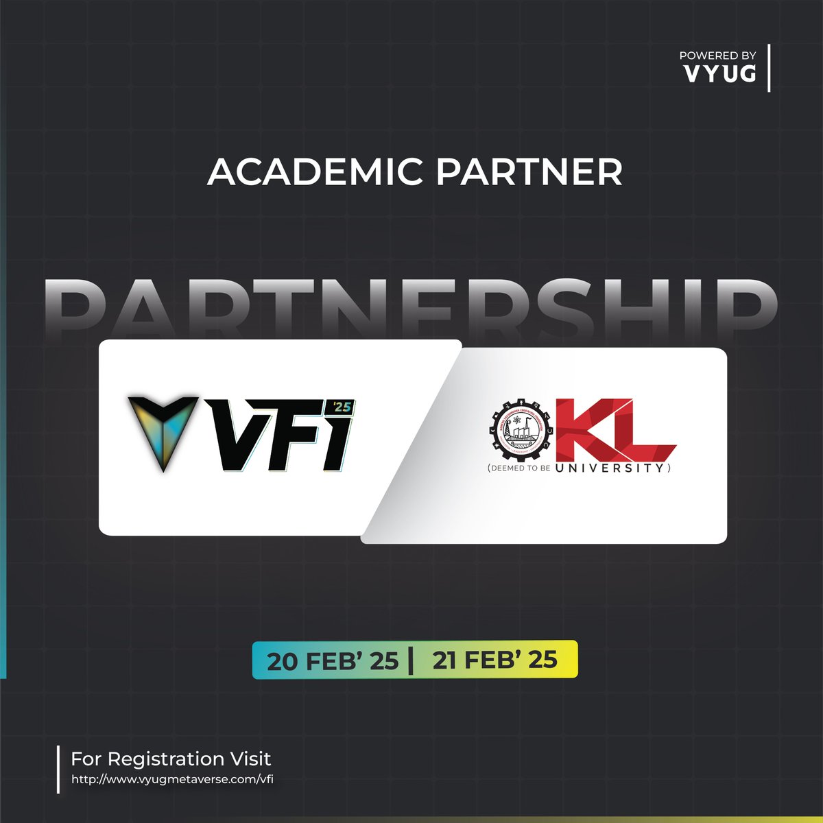 Excited to announce our academic partnership with <a href="/KLUniversity/">KL University</a> !🎉 

Join us in Vijayawada for the #VYUG Fest India Plaython on Feb 20-21!📍📅

Register now👇
For Event- lu.ma/9kgw67qw
For Plaython- itch.io/jam/vfiplaython

#VYUGFestIndia #plaython #vfi