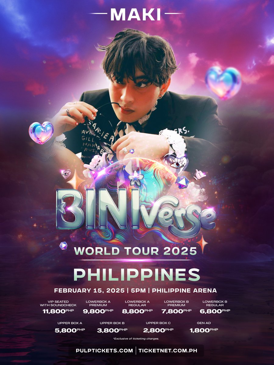 #BINI : BL♾️M and Zushis! This is for you! 🌟🌸

2024's Breakthrough Artist, <a href="/clfrnia_maki/">Maki *ੈ✩‧₊˚</a>, will join us for the #BINIVerseWorldTour2025: Philippines on February 15 at the Philippine Arena!

Secure your tickets now!
🔗 pulptickets.com
🔗 ticketnet.com.ph