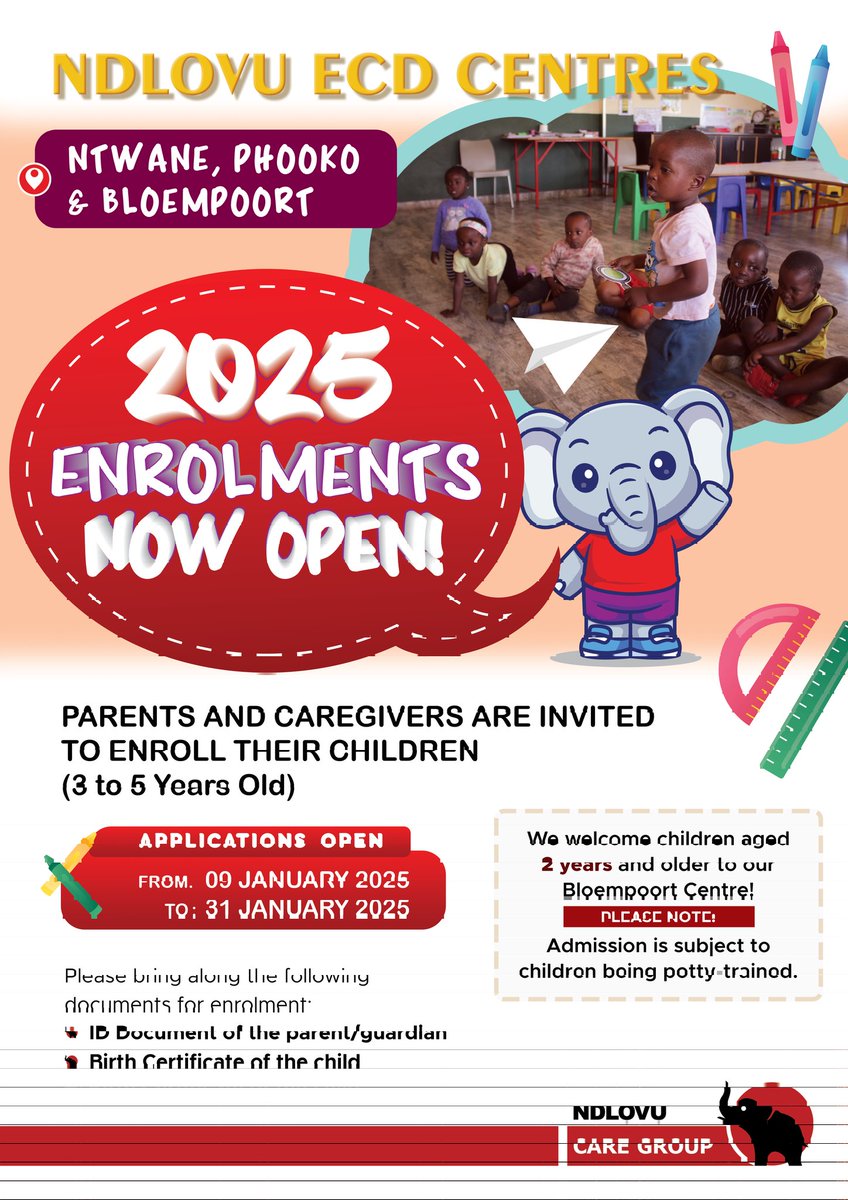 Ndlovu ECD Centres Registrations Open

Give your child the best start at one of our nurturing ECD Centres, where a safe, fun environment inspires growth and a lifelong love for learning. ♥️

Enroll now as there is limited space available!