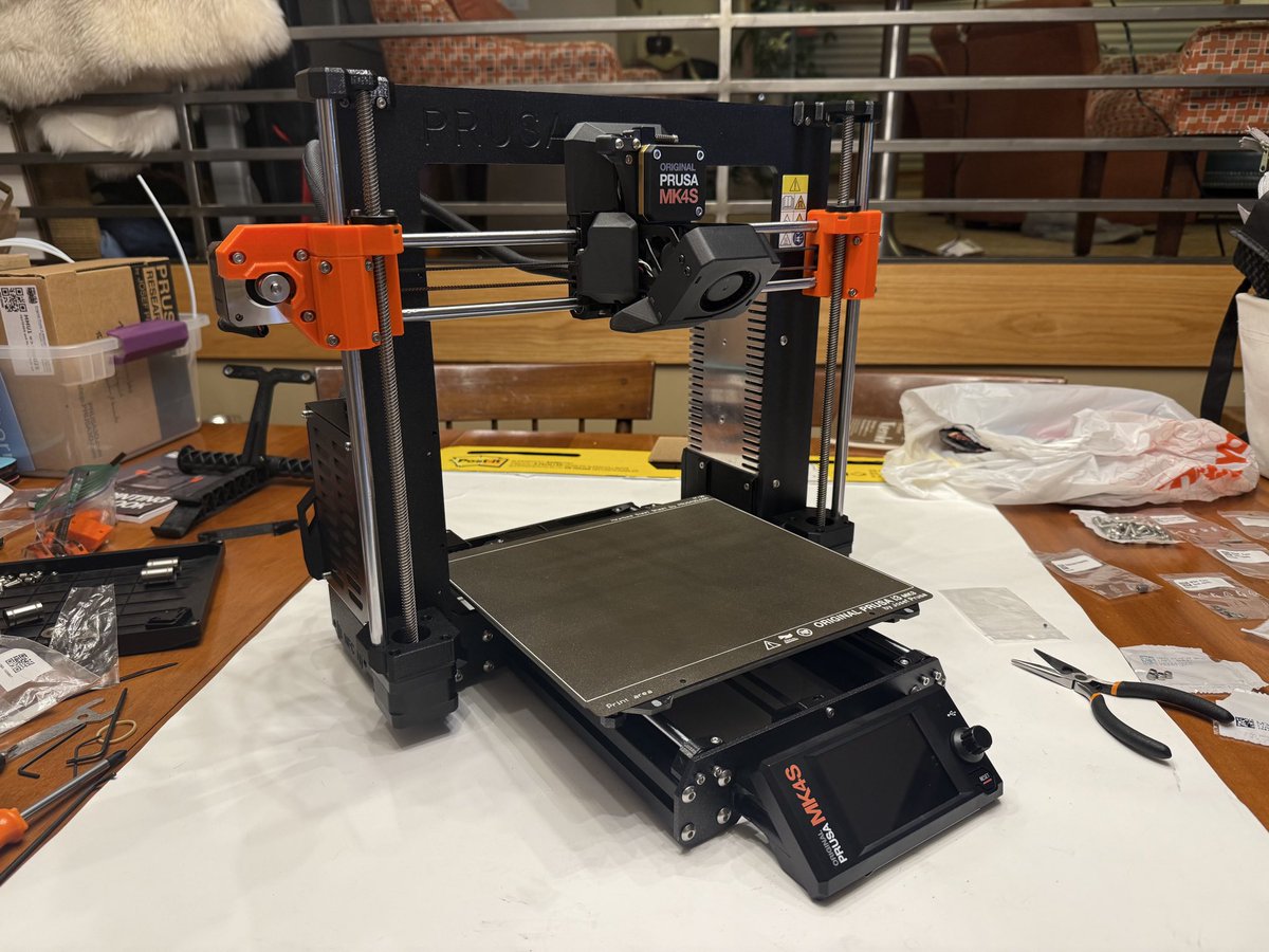 lqqkout's tweet photo. @hackaday Just finished upgrading my Prusa Mk3s to a Mk4s! Currently printing MMU upgrade parts but I’m excited to see what this thing can do! https://t.co/e1ulyaKgE1