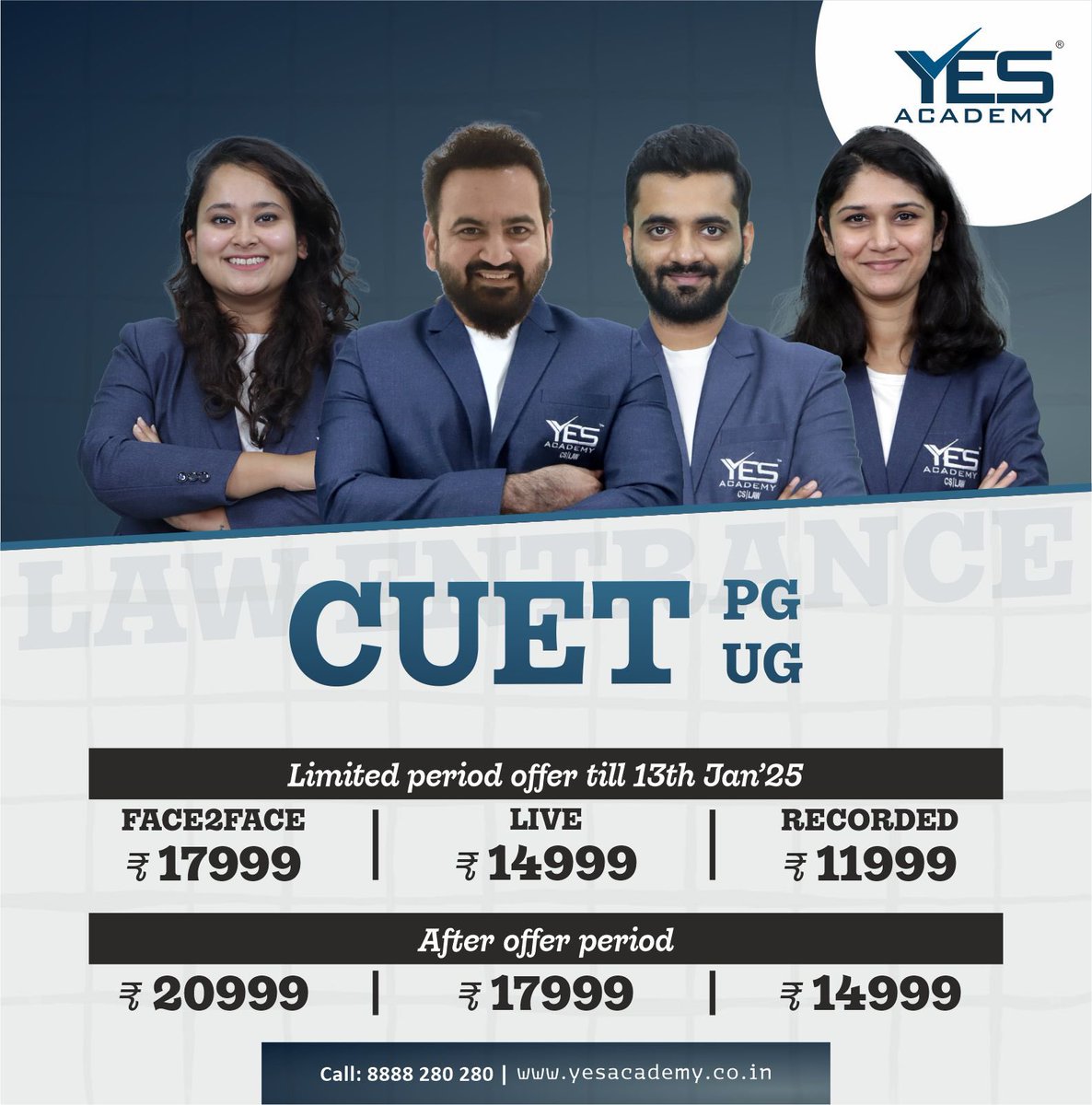 YESAcademyforCS's tweet photo. Gear up for your CUET Law Entrance journey with YES Academy!
Expert guidance l Face-to-Face, Live and Recorded Lectures. Secure your future in law with the best mentors by your side.

#CUET #CUETLaw #LawEntrance #LawAdmissions #YESAcademy #LawCoaching  #LawEntranceExam2025 https://t.co/Ng8oNjjvA1