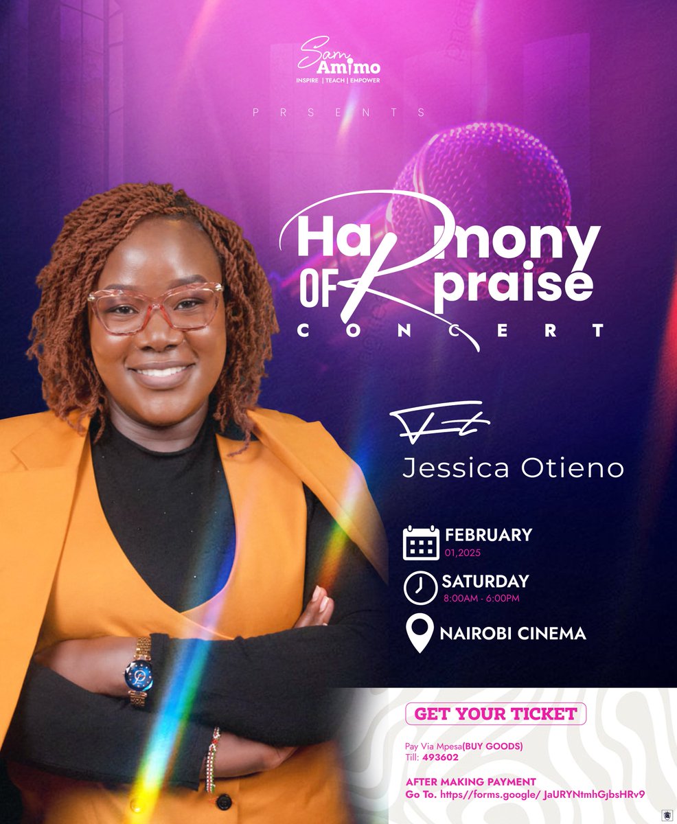 smamimo1's tweet photo. Jessicah Otieno will be ministering through music #jessicahotieno
Secure your spot today 📷 https://t.co/tGa5rU6ywT
#HarmonyOfPraiseConcert #NjooniTuimbe #ComeWePraiseGod #KujaTumsifuMungu #Praise #Worship #DecadeOfDivineGrace #SaveTheDate #SMAmimo #feb2025 https://t.co/vjTJIe6lVH