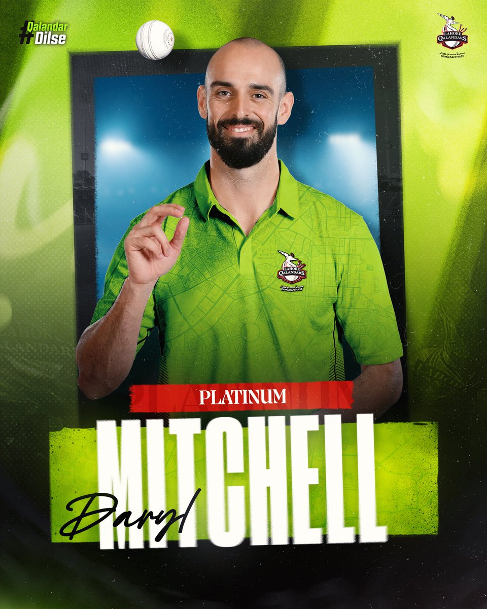 Welcome to the Qalandars family, Daryl Mitchell! 💚 

The versatile Kiwi batting all-rounder is ready to set the stage alight for us in the upcoming season as our Platinum pick at the HBL PSL 10 Draft.