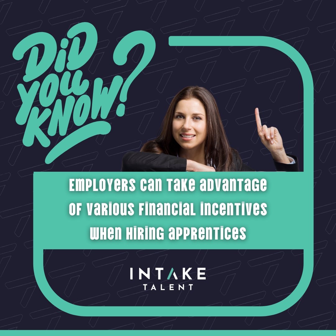 Intaketalent's tweet image. Did you know that there are many benefits to having apprenticeships in your business? Employers can take advantage of various financial incentives when hiring apprentices.
bit.ly/41Dv8f8

#intaketalent #apprenticeships #recruitmentpartner #hiringapprentices