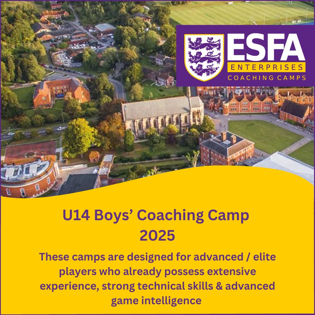 Could your son or daughter join us for our residential coaching camps at the spectacular Marlborough College this summer?

We are delighted to confirm we now have instalment payments available!

Head to esfaenterprises.com to register your footballer today! ✍️
🟣🟡⚪
