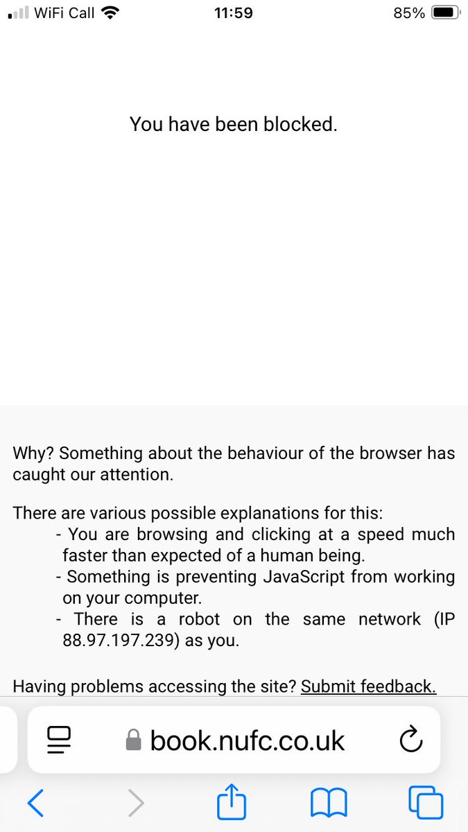 Gutted - trying to book <a href="/nufc/">Newcastle United</a> tickets against Arsenal and just got this after refreshing my screen :( I literally refreshed the screen to see if the queue had opened after I’d been dealing with my Tesco delivery but apparently that is dodgy 🤷‍♀️