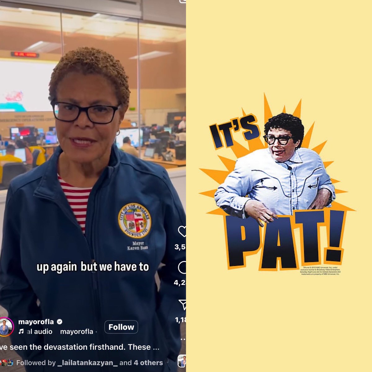 Alpinatii's tweet photo. It’s Pat! She’s back. #CaliforniaWildfires #CaliforniaOnFire #mayor #lafire #PalisadesWildfire #resign #itsover #youaredone https://t.co/97KK9zhT24