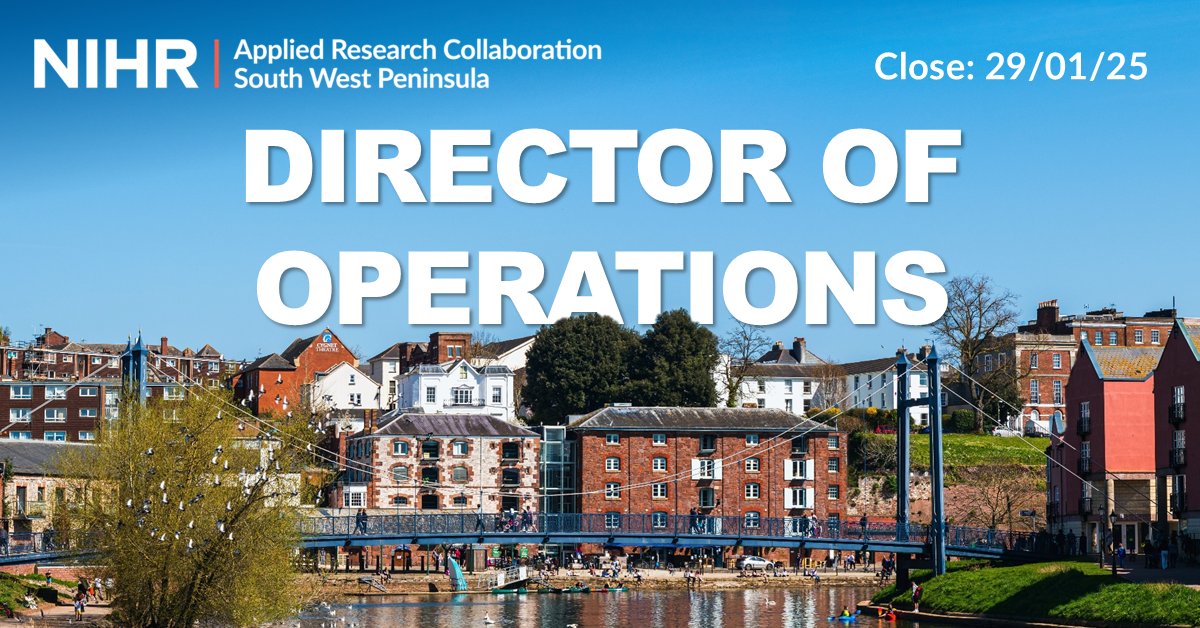 PenARC (NIHR ARC South West Peninsula) (@peninsula_arc) on Twitter photo We're delighted to share an exciting opportunity to join PenARC as our Director of Operations!
Help improve health & care across the #SouthWest & beyond.
Close: 29/01/25
Salary: From £64,235 (pro rata)
#Exeter Full-Time
👉 tinyurl.com/442k8v7c
<a href="/NIHRARCs/">NIHR Applied Research Collaborations (ARCs)</a> <a href="/NIHRresearch/">National Institute for Health and Care Research</a> We're delighted to share an exciting opportunity to join PenARC as our Director of Operations!
Help improve health & care across the #SouthWest & beyond.
Close: 29/01/25
Salary: From £64,235 (pro rata)
#Exeter Full-Time
👉 tinyurl.com/442k8v7c
<a href="/NIHRARCs/">NIHR Applied Research Collaborations (ARCs)</a> <a href="/NIHRresearch/">National Institute for Health and Care Research</a>