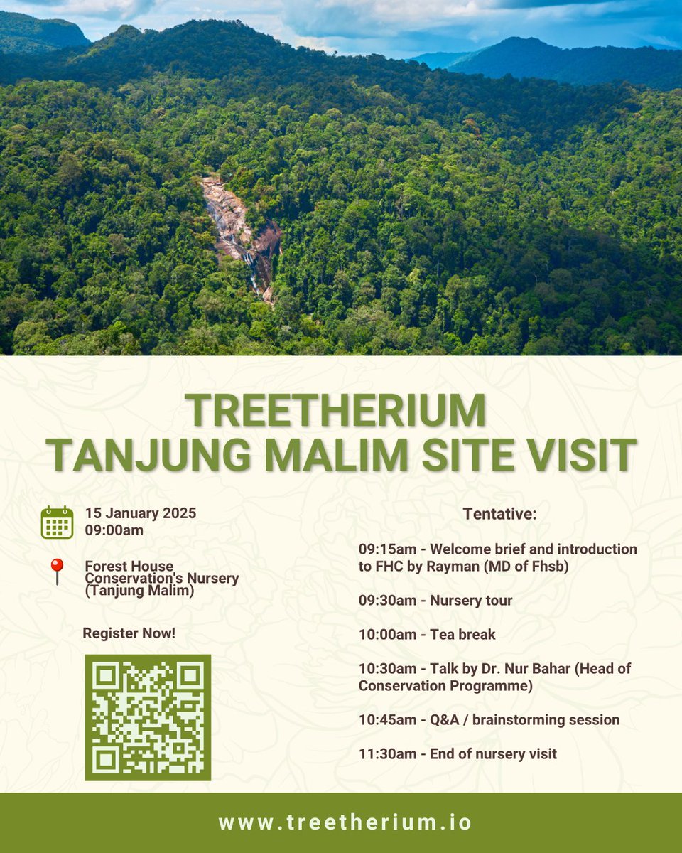 TreeTherium's tweet photo. TreeTherium warmly invites you to site visit at Forest House Conservation's Nursery (Tanjung Malim). 

This is a unique opportunity to explore conservation efforts, connect with like-minded individuals, and brainstorm ideas for a greener future.

RSVP: https://t.co/PT6QPIc9J7 https://t.co/V4KKNvovD5