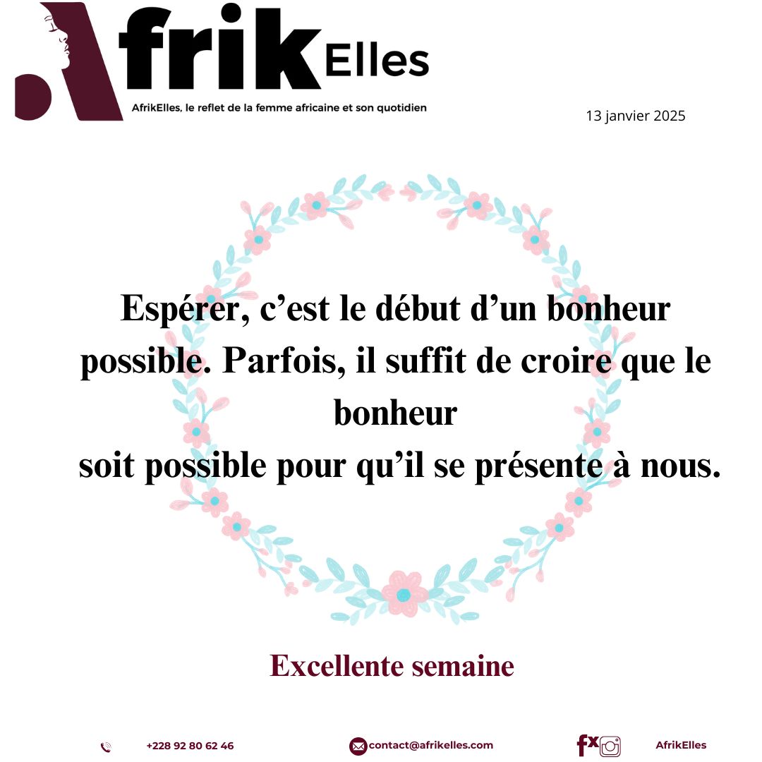 Que chaque pas se fasse dans l'espérance et chaque geste dans l'espoir d'un monde meilleur. 

Très belle semaine de travail!

#modaymotivation
#AfrikElles