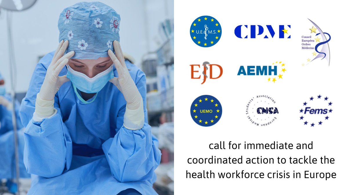 We call today for immediate and coordinated action to tackle the health workforce crisis in 🇪🇺
📢adequate management of staffing &amp; planning
📢better working conditions
📢investment in education &amp; training

Read our joint policy▶️ uems.eu/blog/uems-publ…