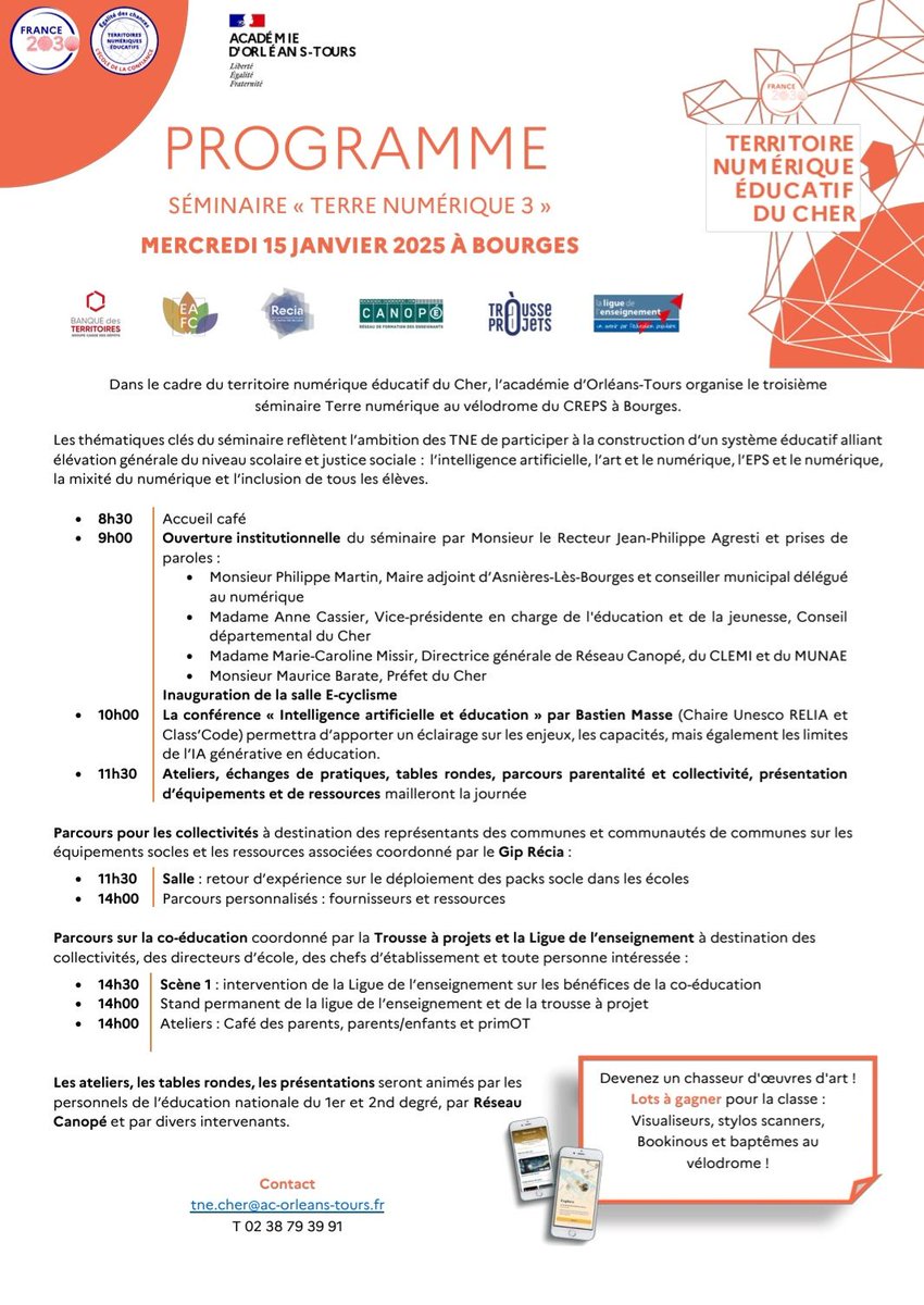 💯Franc succès pour le séminaire Terre numérique 3 du Cher #TNE ! Plus de 800 personnes de l'<a href="/ac_orleanstours/">Académie d'Orléans-Tours</a>  sont attendues les 14 et 15 janvier au vélodrome du <a href="/CREPSduCentre/">CREPS CentreValLoire</a> !
➡️ Toutes les informations sur notre site pedagogie.ac-orleans-tours.fr/spip.php?artic…