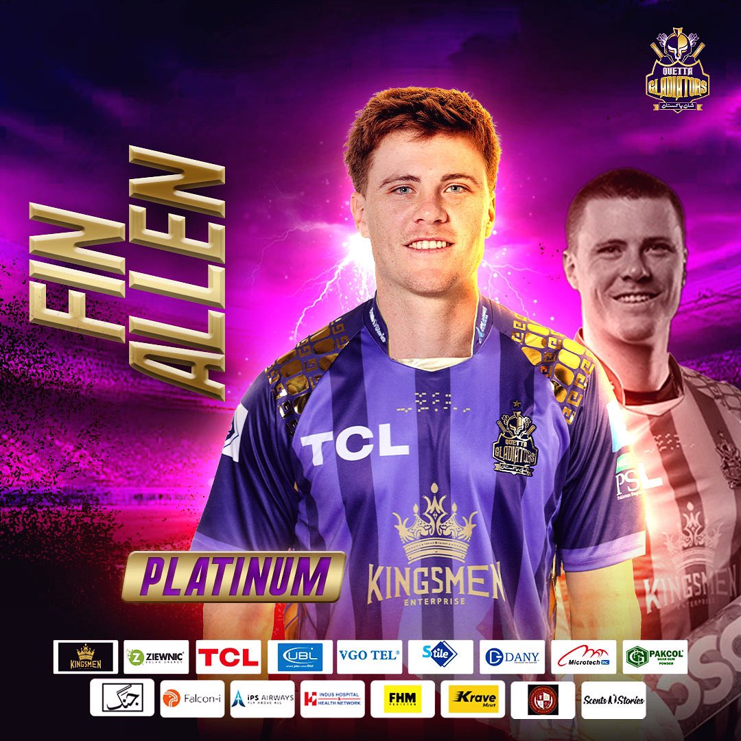 TeamQuetta's tweet image. PLATINUM PICK 3

💥☄️ Explosive Kiwi batter Fin Allen roars into the Gladiators #PurpleForce !!

Ain’t you excited Purple Force ⚡️🟣🟡

#HBLPSL10