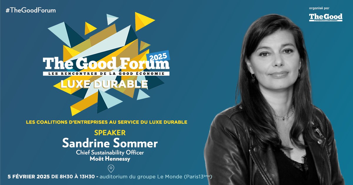 Thegood.fr (@thegoodfr) on Twitter photo ✨ Sandrine Sommer, Chief Sustainability Officer chez <a href="/MoetHennessy/">Moët Hennessy</a>, interviendra le 05 février au #TheGoodForum sur le thème "Les coalitions d'entreprises au service du luxe durable".
Demandez votre place → lnkd.in/eEpNndfU ✨ Sandrine Sommer, Chief Sustainability Officer chez <a href="/MoetHennessy/">Moët Hennessy</a>, interviendra le 05 février au #TheGoodForum sur le thème "Les coalitions d'entreprises au service du luxe durable".
Demandez votre place → lnkd.in/eEpNndfU