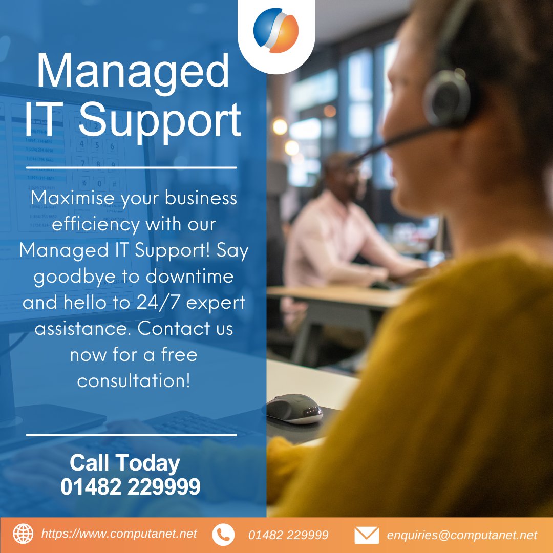 ComputanetMSP's tweet image. Here at Computanet we offer Managed IT Support this means we monitor, report, improve, maintain and much more! Want to know how this will benefit your business, IT and improve your productivity in 2025 - Talk to us today on 01482 229 999 #Computanet #ITsupport #ManagedIT #Tech