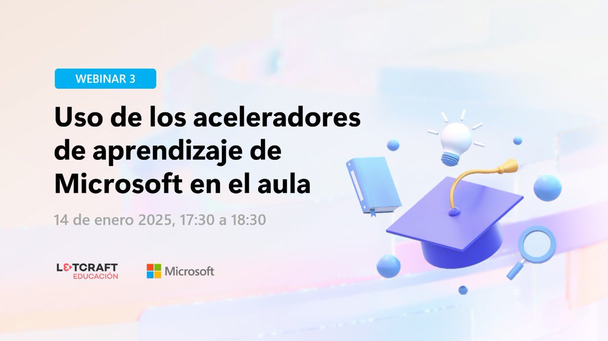 Mañana, martes 14, a las 17:30 tenemos webinar con <a href="/L3TCRAFT_EDU/">Letcraft Educación</a>: hablaremos sobre el uso de los fantásticos aceleradores #IA de aprendizaje de <a href="/MicrosoftEduEsp/">Microsoft Educación</a> con <a href="/patriescapri/">Patricia Escabias</a>. ¡No te lo pierdas! Apúntate en este enlace 👇  events.teams.microsoft.com/event/5222fb61…
