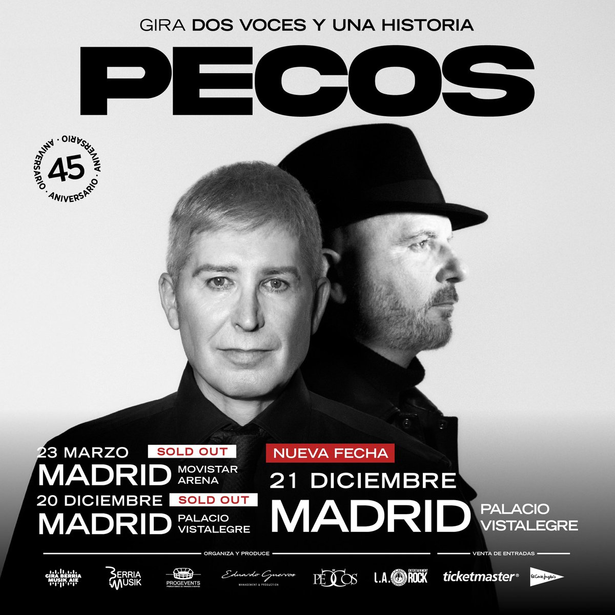 💥💥MADRID💥💥 
Entradas agotadas el 23 de marzo y el 20 de diciembre!!👏🏻👏🏻
🗓️NUEVA FECHA CONFIRMADA en Palacio Vistalegre el próximo 21 de diciembre!!!

🎫 entradas disponibles martes 14 de diciembre a las  12:00H en 
#Pecos #GiraDosVocesYUnaHistoria #Gira2025