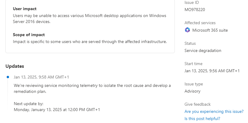 gattone79's tweet photo. @MehdiAklit @MSFT365Status @MicrosoftHelps there is an active issue, update your status @MSFT365Status https://t.co/YpqMx6WfgD