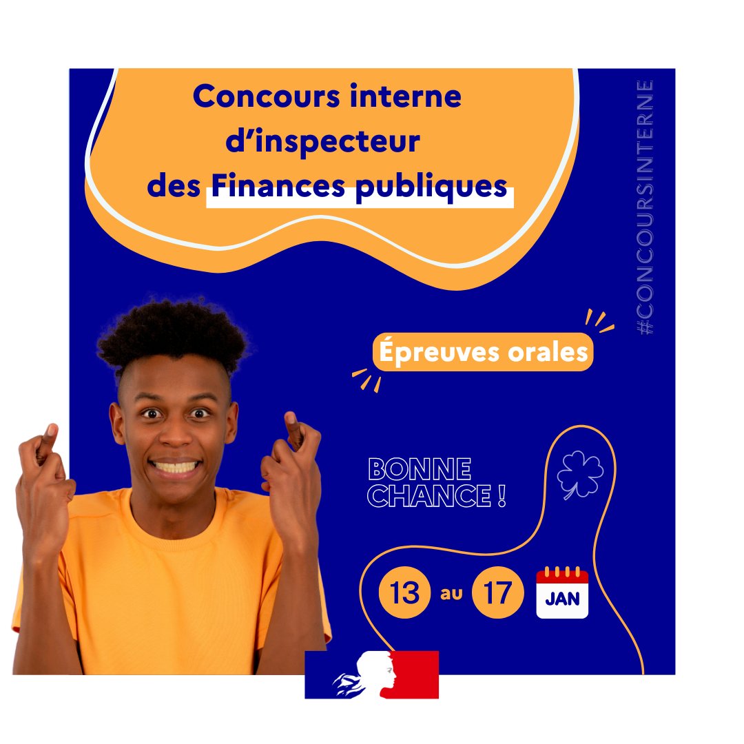 🍀 Bonne chance à tous les candidat(e)s qui passent cette semaine les épreuves orales du concours interne d'inspecteur de la <a href="/dgfip_officiel/">Direction générale des Finances publiques</a>  !

🗓️ Pour les résultats, RDV le 31 janvier 2025 ! 🤞🏼

➕ d'infos sur les concours 👉 …lesfinancespubliques.economie.gouv.fr/des-concours-p…