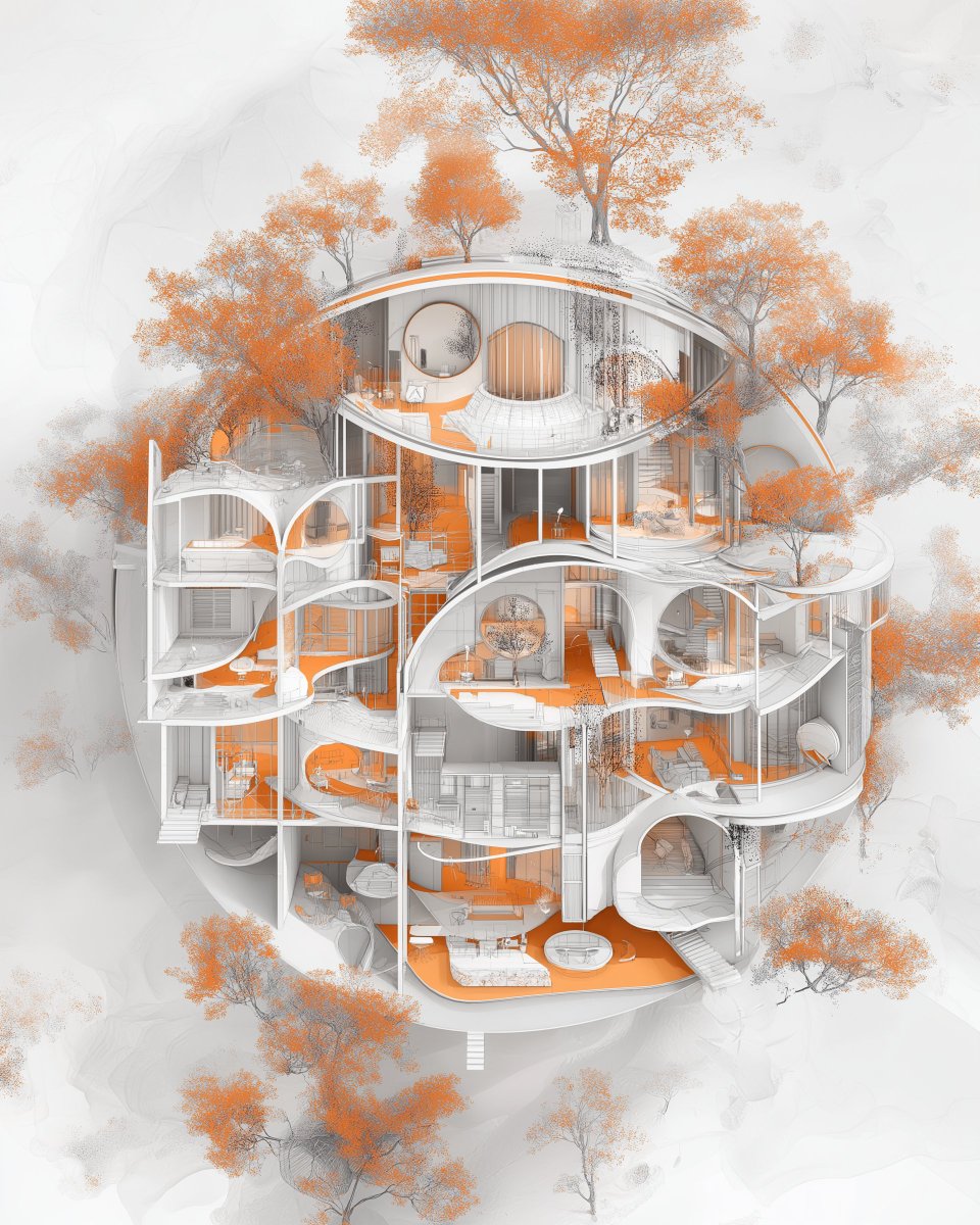 architegram's tweet photo. Solara Orb: The Cycle of Living

Where structure meets nature, and design flows organically. Warm tones, tree-filled surroundings, and layered spaces create a celebration of sustainable and immersive modern living.

#ArchitecturalInnovation #SustainableLiving #DesignArtistry https://t.co/DWgYB5Wgbj