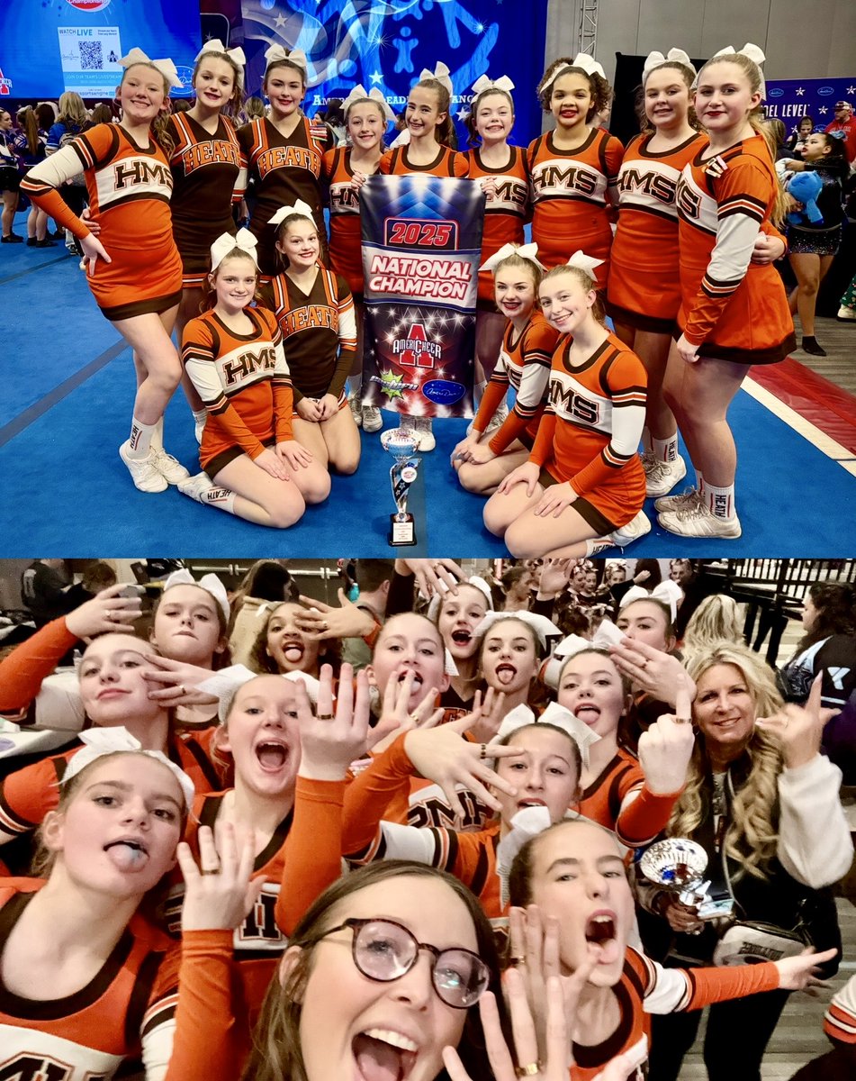 stigner71's tweet photo. 2025 First Place National Champions in the MS building/tumbling division! 👏🎉🏆🥇📣🧡There were 101 teams competing from the U.S.🇺🇸
The team also received gold championship rings!🫶🏻 Keep working hard ladies! Well deserved!❤️ #proudcoach🧡#compseason #BuckeyeOpenNationalChamps🥇 https://t.co/qPWjNAbLNa