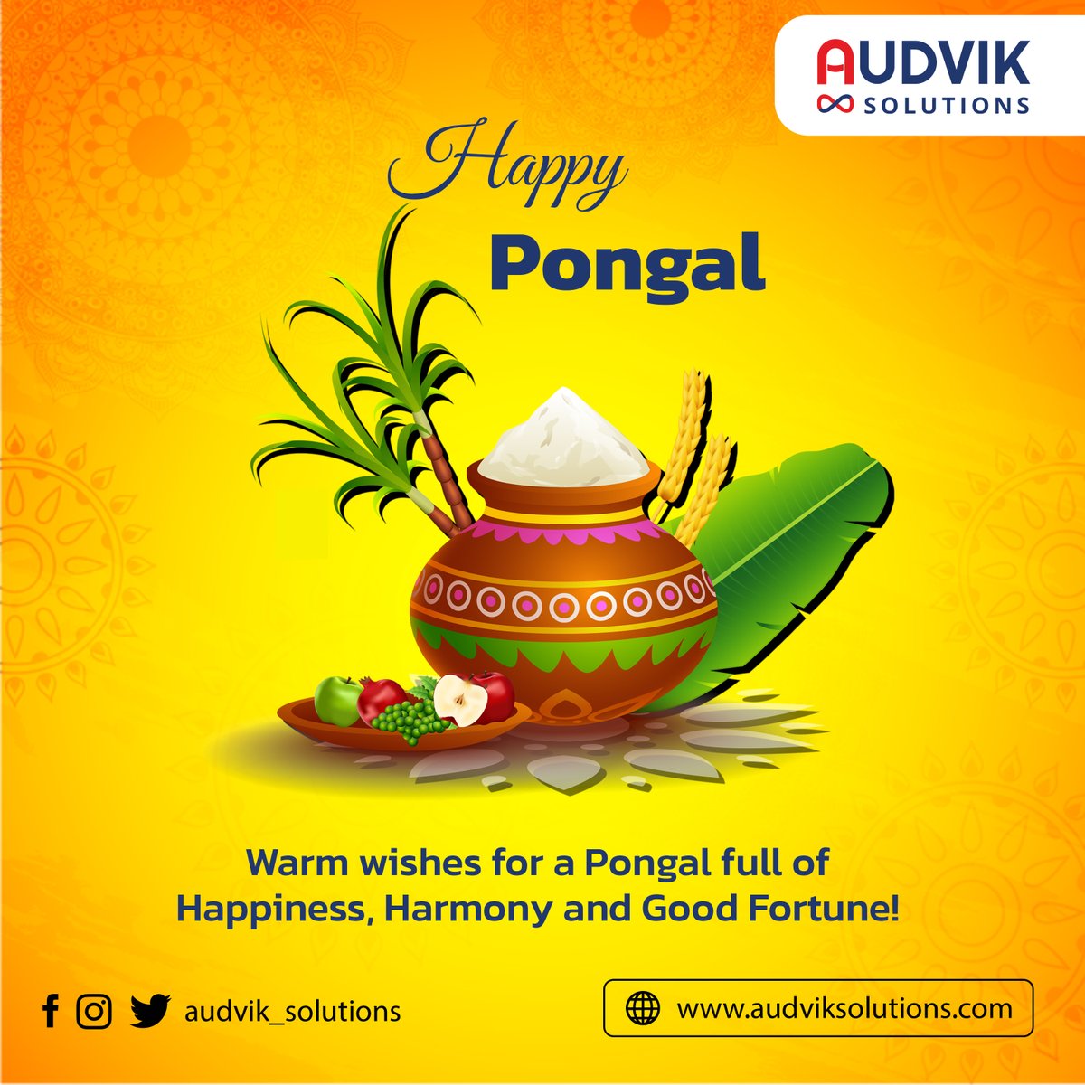 audvik_sol's tweet photo. Audvik Solutions wishes you a Happy Pongal! 📷📷
May this harvest festival bring happiness, harmony, and good fortune to your lives.
Celebrate tradition with a spirit of joy and prosperity.
#happy #pongal #audvik https://t.co/JCKUUCwWdW