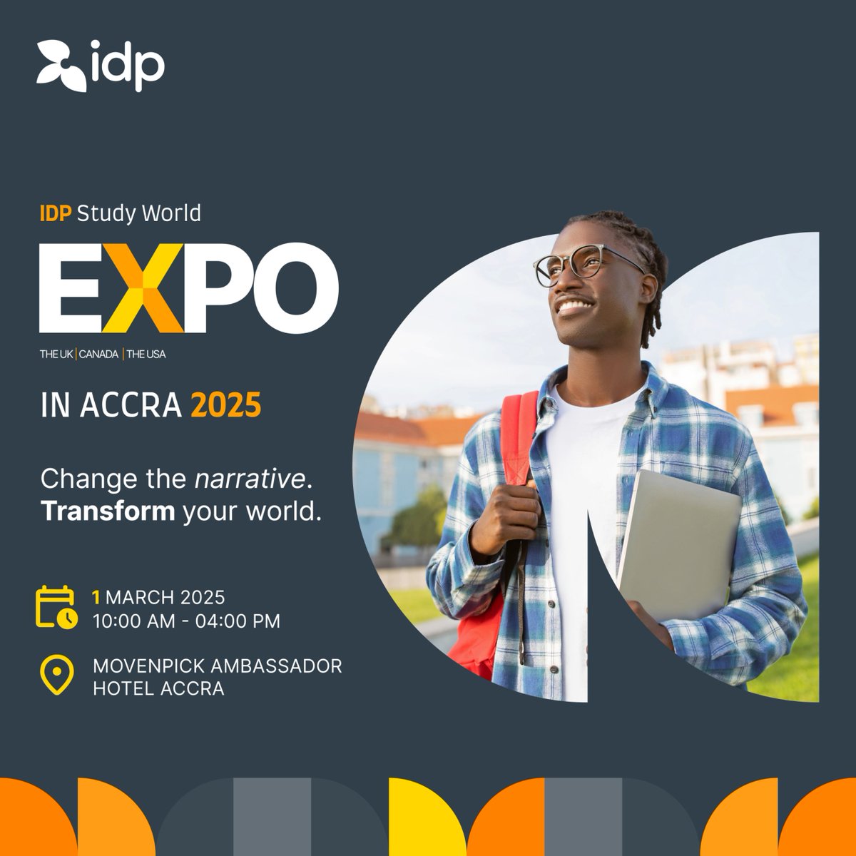 idpghana's tweet photo. π Change the Narrative, Transform Your World β¨
Join us at the IDP Study Abroad Expo in Accra and Kumasi this March!
π
1st March 2025 | Accra
π
4th March 2025 | Kumasi
β°10:00 AM - 4:00 PM
Register now: https://t.co/VxG8Cl4eHb
#IDPExpo2025 #StudyAbroad #TransformYourWorld https://t.co/mlewRFkwKI