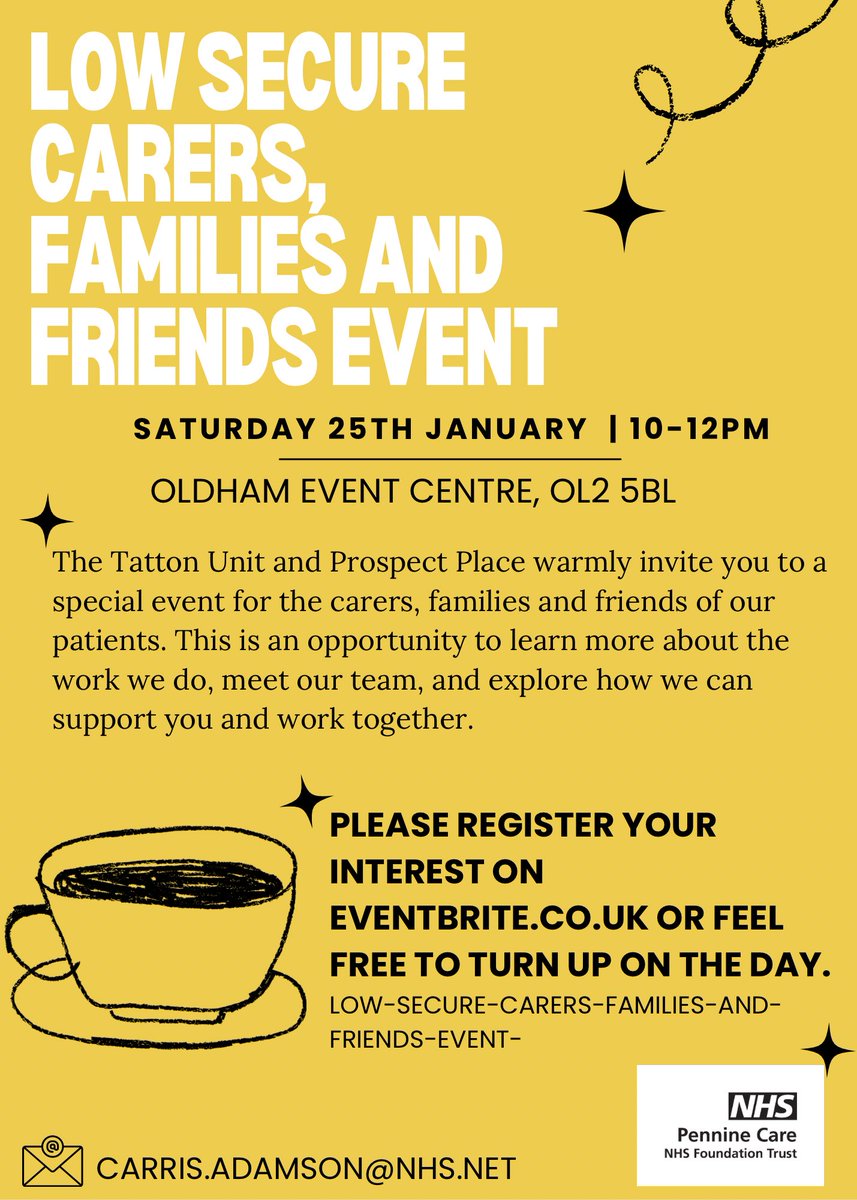 Carris (@___carris) on Twitter photo At the heart of recovery is collaboration. We’re excited to promote our first Low Secure Carers Event, where we’ll showcase the incredible work happening across our units and explore how carers and professionals can work together to achieve the best outcomes ⭐️
<a href="/PennineCareNHS/">Pennine Care NHS FT</a> At the heart of recovery is collaboration. We’re excited to promote our first Low Secure Carers Event, where we’ll showcase the incredible work happening across our units and explore how carers and professionals can work together to achieve the best outcomes ⭐️
<a href="/PennineCareNHS/">Pennine Care NHS FT</a>