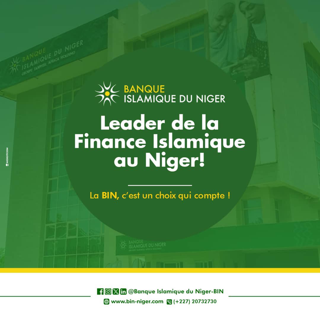Bonjour et très bon début de semaine à vous!
Le leader de la Finance Islamique au Niger vous accompagne dans toutes vos opérations financières et bancaires!

Faites le choix qui compte!
—————————————
#BanqueIslamiqueDuNiger #financeislamique  #BinNiger #banque #Niger