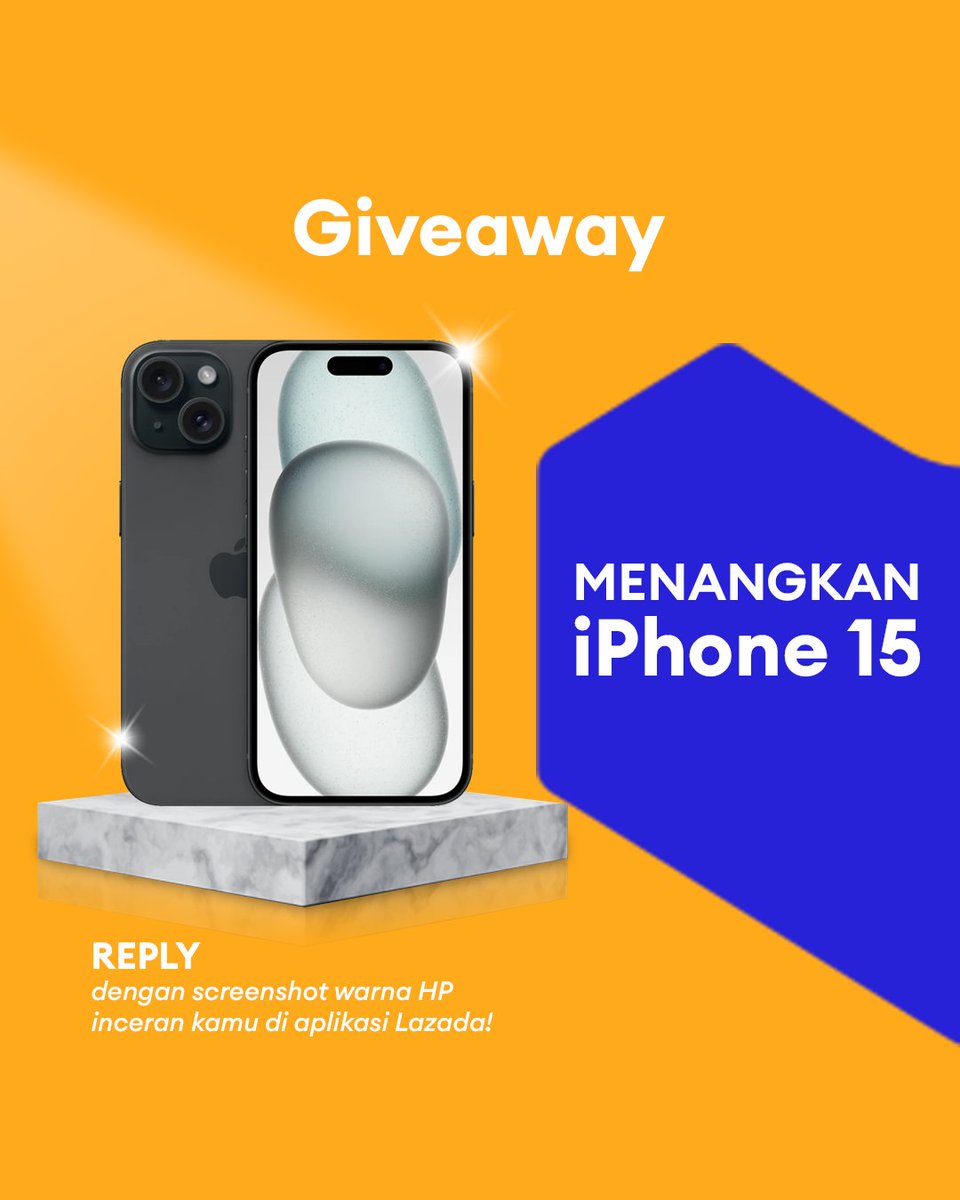 ✨ GIVEAWAY ALERT ✨

HARI BARU DAPET IPHONE 15 BARU!     

1. Follow <a href="/LazadaID/">Lazada</a> &amp; tag 3 teman
2. RT, Like &amp; REPLY screenshot dari iPhone 15 di aplikasi Lazada pake hashtag #LazadaGiveaway #LazadaID sebanyak-banyaknyaaa!!  

Periode: 13 - 19 Januari 2025