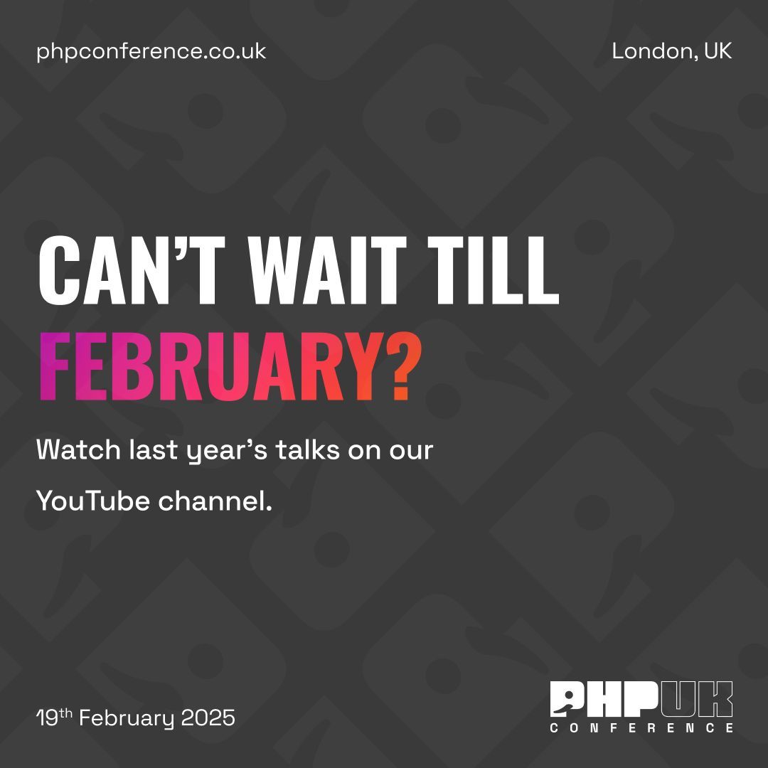 PHPUKConference's tweet image. Are you looking forward to next year&apos;s event?

Gain an understanding of what to anticipate by viewing the talks from #phpuk24. 

Check them out here - buff.ly/4bj5bDA 

#phpuk25 #phpuk #php #phpc