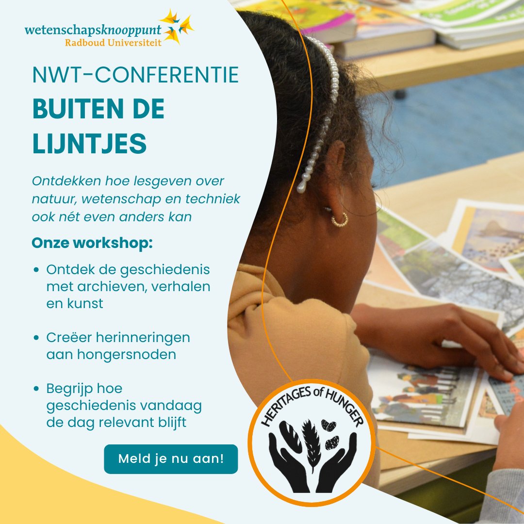 Oproep aan alle leerkrachten: kom naar de 16e Landelijke Natuur, Wetenschap en Techniekconferentie van het NIBI! Dit jaar presenteren wij hier met een workshop ons nieuwe lespakket: "Herinneringen aan de Honger". 🎥🎞️💭

Aanmelden kan via deze link: docs.google.com/forms/d/e/1FAI…
