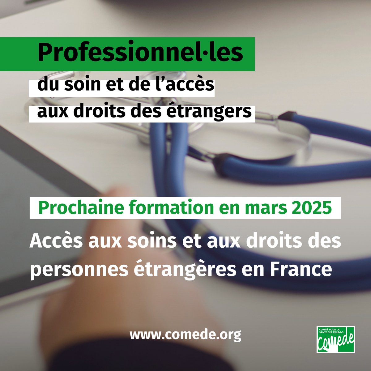 comede_asso's tweet image. #formation en Ile-De-France du🗓️26 au 28/03
🟩Révisions des bases
🟩Notions clés du système de protection sociale
🟩Protection maladie des personnes étrangères
Cas pratiques, pts techniques & focus publics spécifiques
Infos & inscription : comede.org/les-formations/