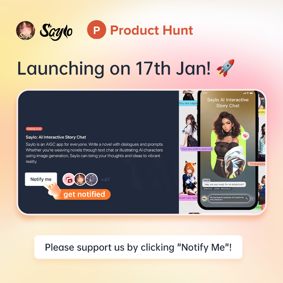 Saylo_ai's tweet photo. Saylo is launching on Product Hunt on 17 Jan! 🚀 Click the link to our page and hit 'Notify Me' to stay updated. Thank you for your support!
https://t.co/xwieruh5ae
#Saylo #ai #aichat #aitexttoimage #producthuntupdates #techinnovation #launchday #producthunt #techfeed https://t.co/GSao3xrF8i