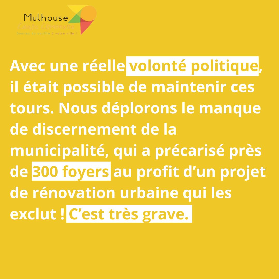 A #Mulhouse une erreur politique majeure de plus aux Coteaux pour la municipalité. Que Mme Lutz et ses collègues cessent de clamer qu’ils ont fait le maximum, auquel cas nous n’en serions pas là ! Il est essentiel que tous les habitants retrouvent leur dignité.