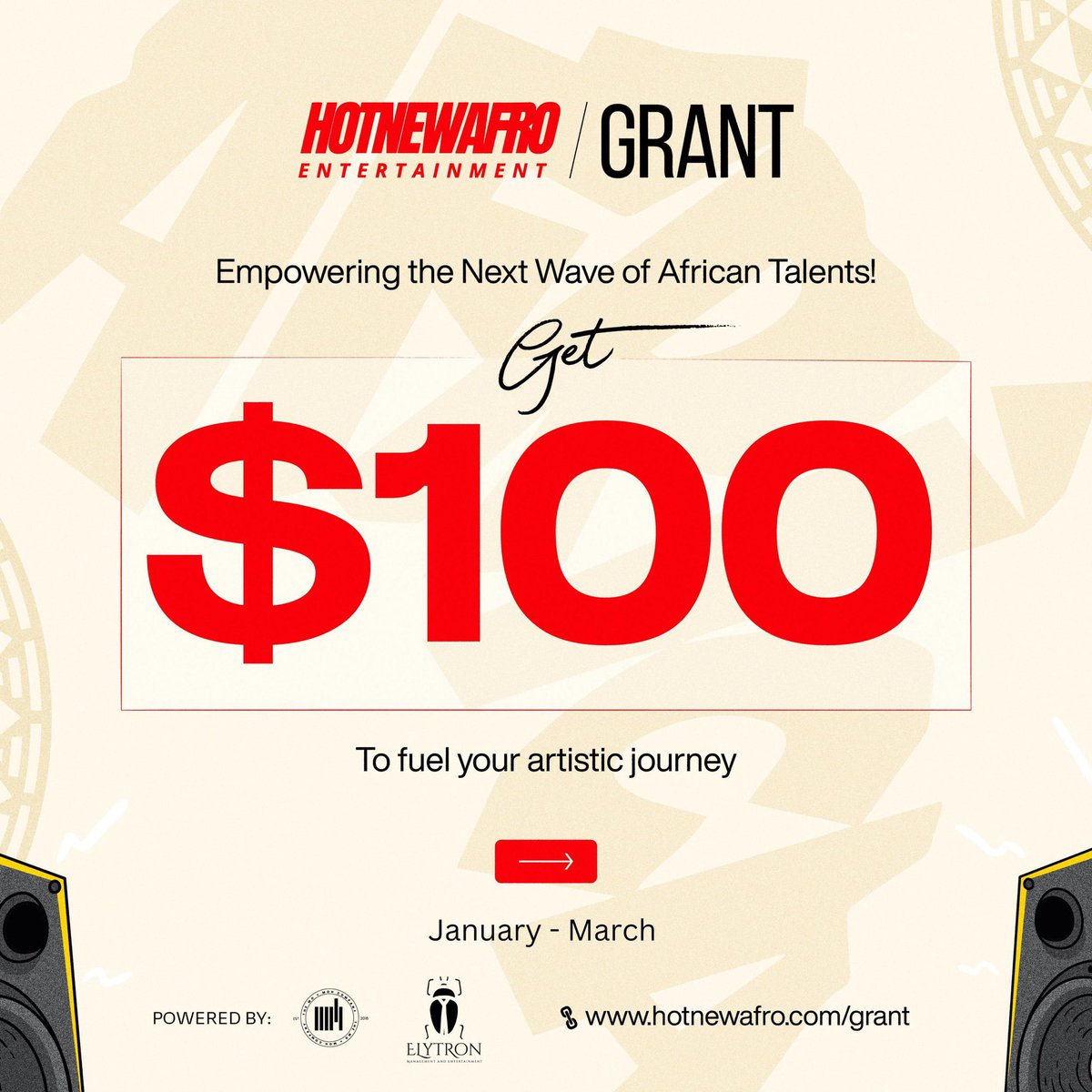 HotNewAfro's tweet photo. Fueling the Rhythm of Africa: Empowering Music Artists with $100 Monthly Grants in Q1 2025 🎶✨  

At HNA Entertainment, we’re turning dreams into melodies. Introducing the HNA Grants Program—because every artist deserves a chance to create magic. 🌍🎤  

Proudly partnered with Elytron & @Godspraisemomoh . Let’s make music history together!  

🔗 Link in bio for more details.