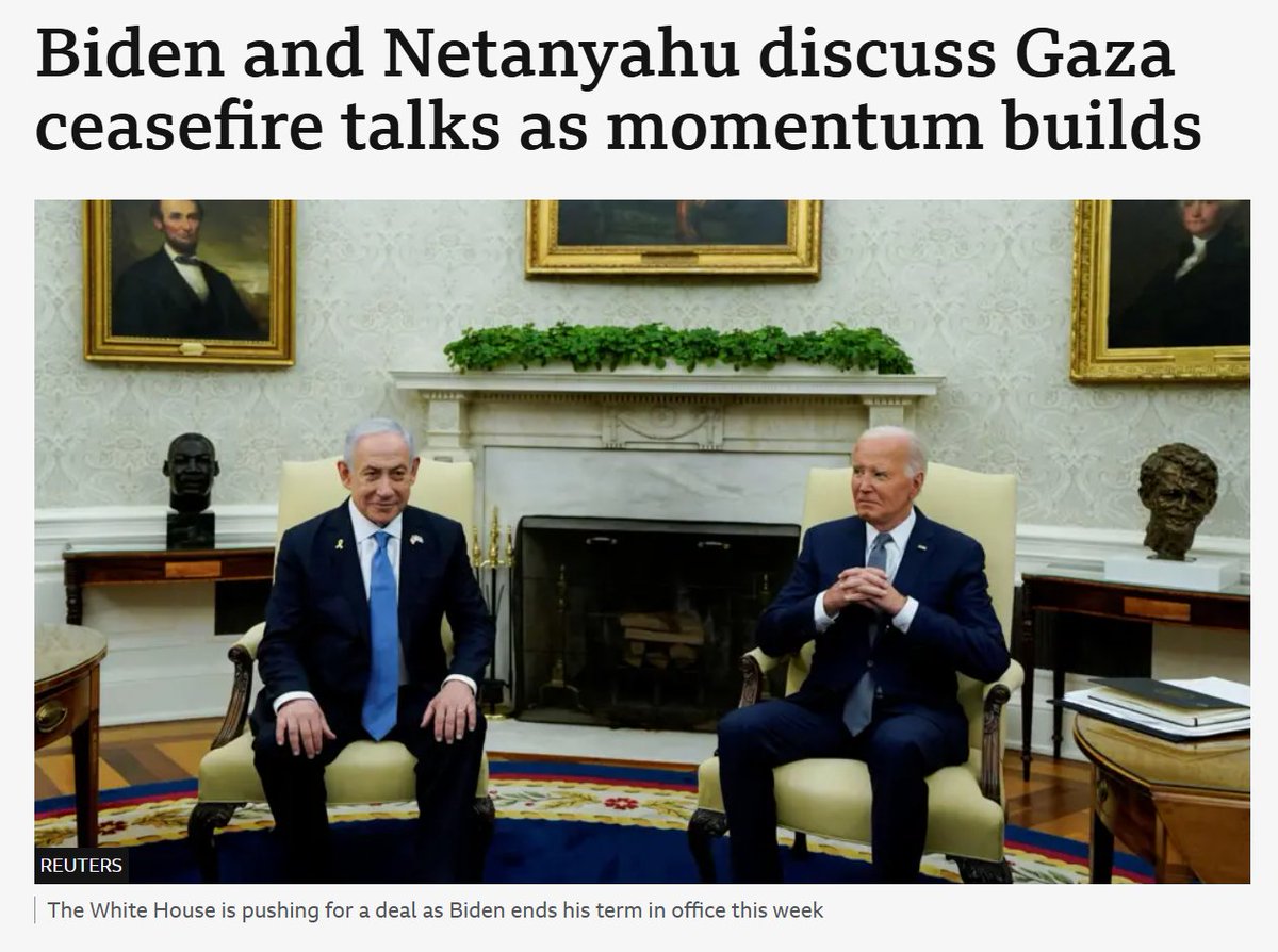 Pay close attention - BBC story today about Biden and Netanyahu holding talks about a ceasefire. This picture is not of that meeting. Nor is the other one. They spoke on the phone.
