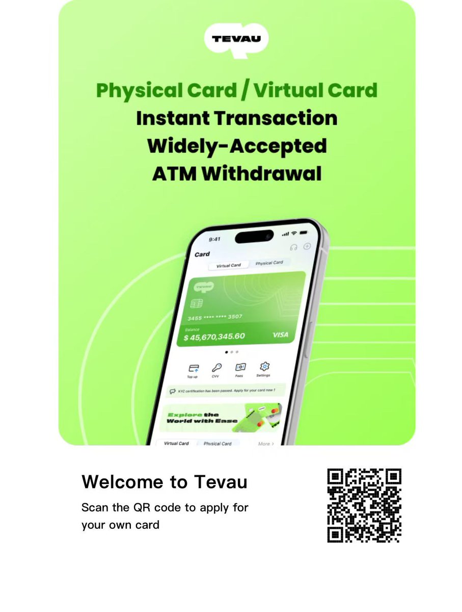 WookakaX's tweet photo. How can I pay with #Tevau ? Add the card to Apple Pay, AliPay and WeChat, EAZY! Go shopping with the #Tevau now by consuming your USDT! 
Don't forget to use the promotion code WOOUUU to have 20% off buying cards. 

Here is the registration link to #Tevau
https://t.co/b5EP6QZgd9 https://t.co/TDw0JqL6QM