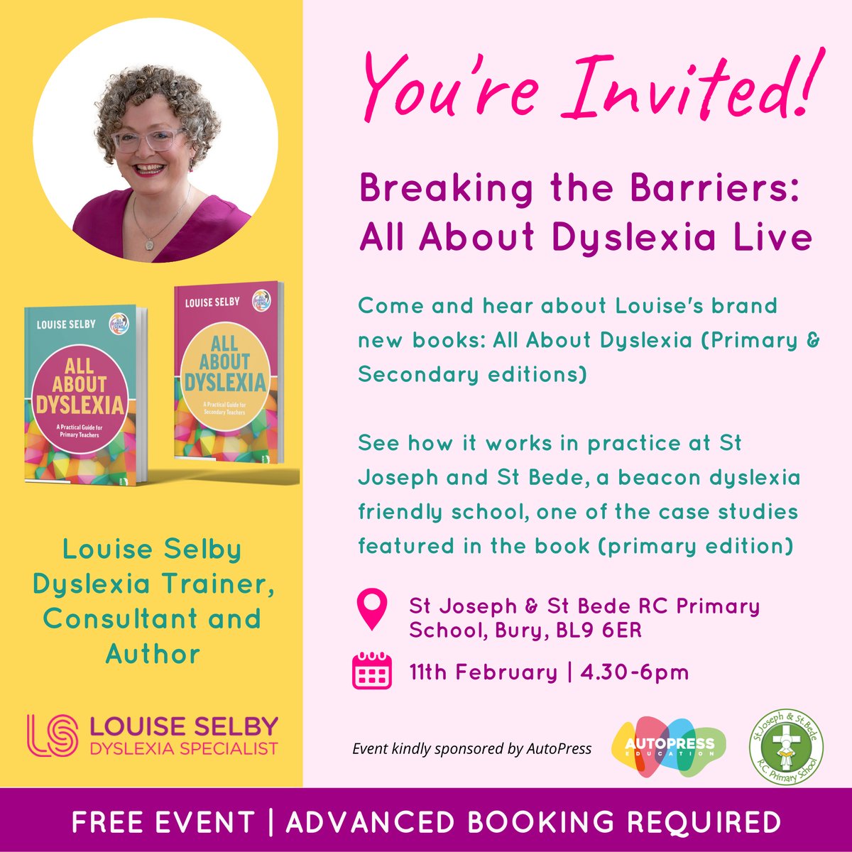 Louise Selby (@louiseselby21) on Twitter photo I'm thrilled to be partnering with St Joseph & St Bede RC primary School in Bury to offer this live event.  All welcome, but booking required. 
Book your place here: louiseselbydyslexia.com/breaking-the-b…
#dyslexia #literacy #schoolculture #dyslexiafriendly #inclusiveschools I'm thrilled to be partnering with St Joseph & St Bede RC primary School in Bury to offer this live event.  All welcome, but booking required. 
Book your place here: louiseselbydyslexia.com/breaking-the-b…
#dyslexia #literacy #schoolculture #dyslexiafriendly #inclusiveschools
