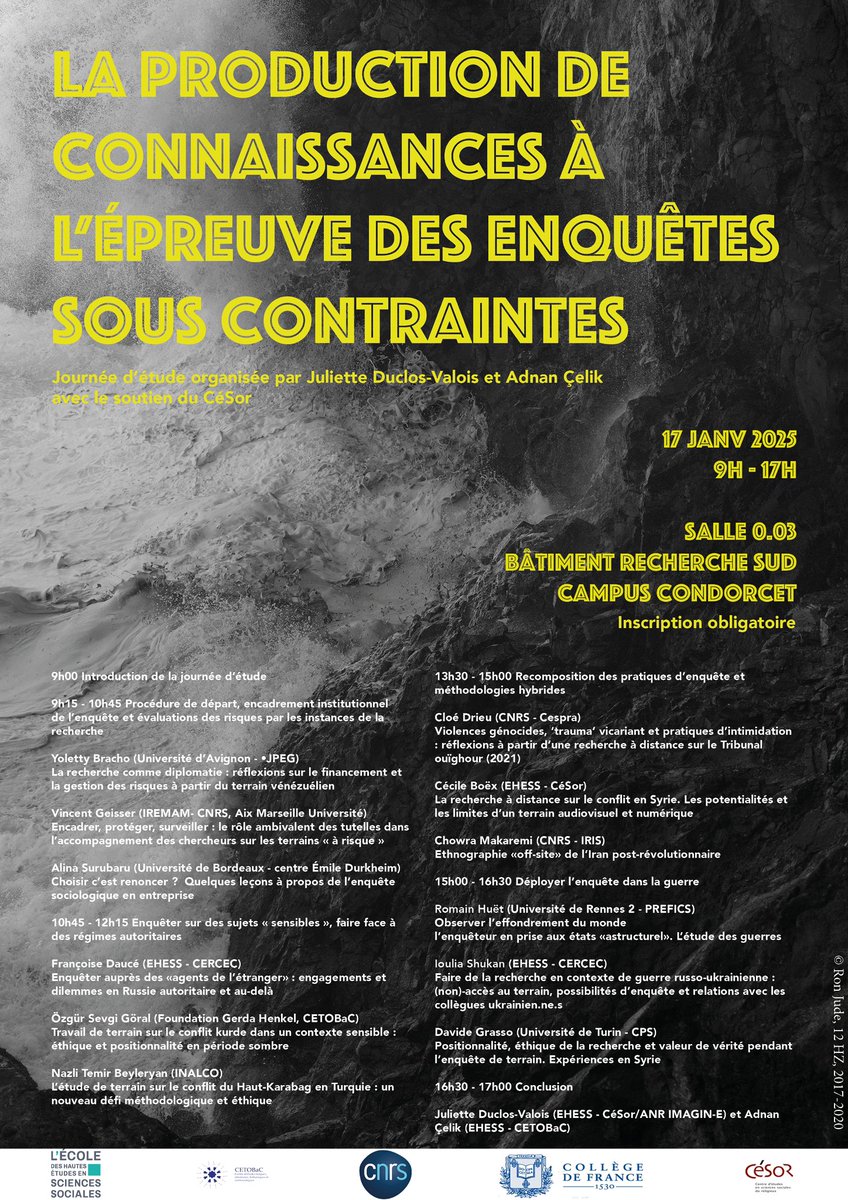 Adnan Çelik (@rubaroko) on Twitter photo Avec <a href="/jduclosvalois/">Juliette Duclos-Valois</a> nous avons le plaisir de vous inviter à la journée d’étude intitulée « La production de connaissances à l’épreuve des enquêtes sous contraintes », le 17 janvier sur le <a href="/CampusCondorcet/">Campus Condorcet</a>.
<a href="/EHESS_fr/">EHESS</a>
<a href="/CeSor__/">CéSor</a>
<a href="/CETOBaC_lab/">CETOBaC</a> Avec <a href="/jduclosvalois/">Juliette Duclos-Valois</a> nous avons le plaisir de vous inviter à la journée d’étude intitulée « La production de connaissances à l’épreuve des enquêtes sous contraintes », le 17 janvier sur le <a href="/CampusCondorcet/">Campus Condorcet</a>.
<a href="/EHESS_fr/">EHESS</a>
<a href="/CeSor__/">CéSor</a>
<a href="/CETOBaC_lab/">CETOBaC</a>