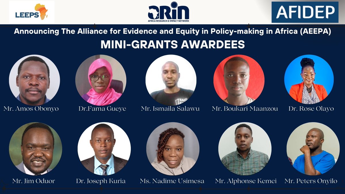 arin_africa's tweet image. Exciting News!  
We're delighted to announce the Mini-Grants Awardees for the Alliance for Evidence and Equity in Policy-making in Africa (AEEPA)!  Huge congratulations to the awardees!  Supported by #LEEPS, @arin_africa, &amp;amp; @Afidep   

#AEEPA #Africa  #PolicyMaking #Evidence