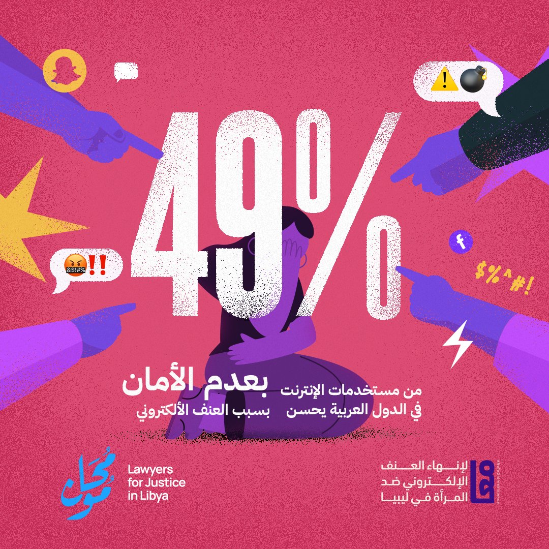 EndOVAWLibya's tweet photo. 49% من مستخدمات الانترنت في الدول العربية أكدن انهن مايحسنش بالامان بسبب العنف الالكتروني... وهذا مش عدد بسيط ومفروض ما يستاهنش بيه... لازم نكونوا كلنا قادرين على التواصل الاجتماعي والتعبير عن آرائنا وأنفسنا بدون الخوف  من خطر الإساءة

قول #لا_للعنف_الإلكتروني 
#endOvaw  #Libya https://t.co/vG2AxyfaRW
