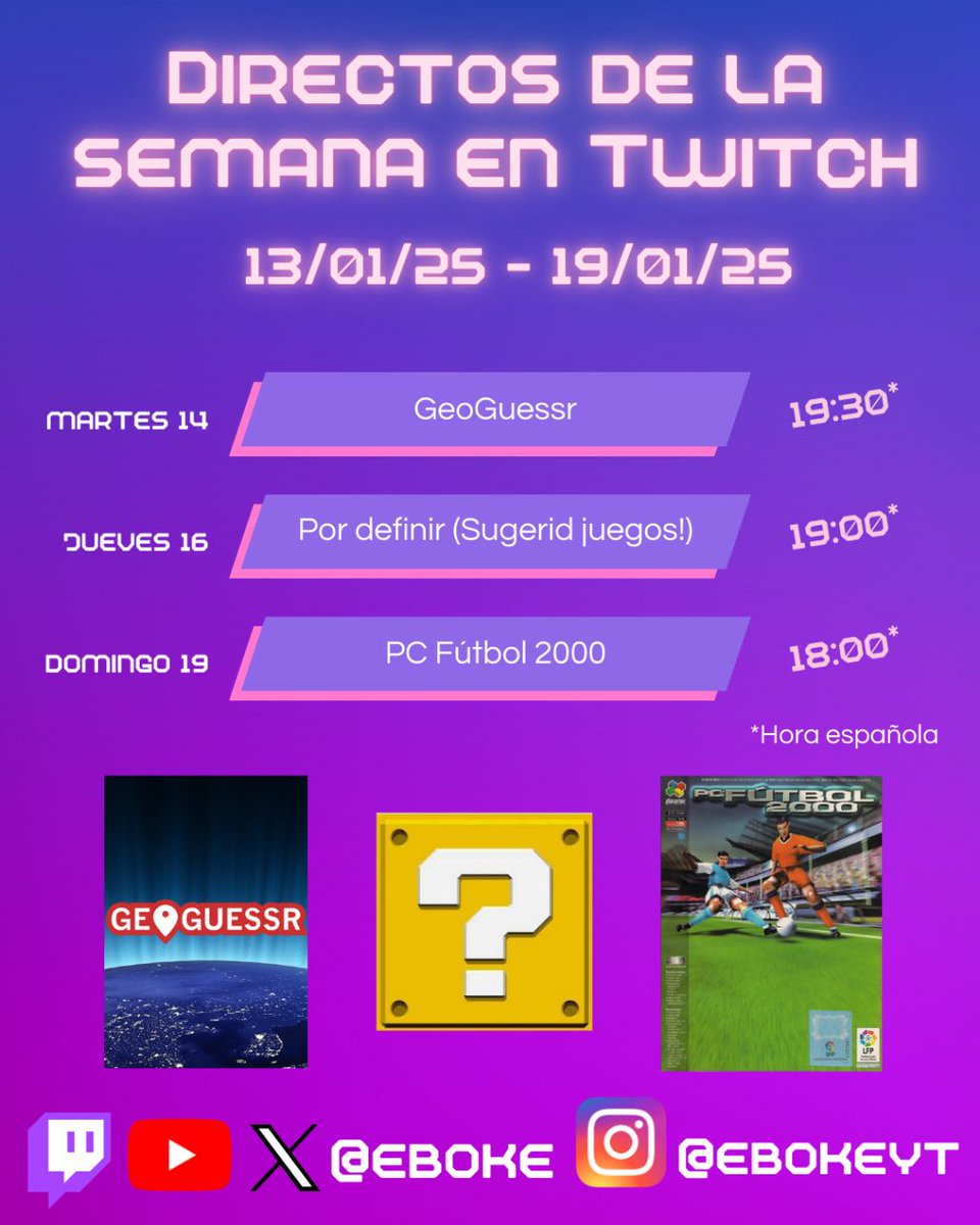 eboke's tweet image. Después de unas semanas rarunas, ya toca volver en serio. #twitch #directos #geoguessr #pcfutbol #retro